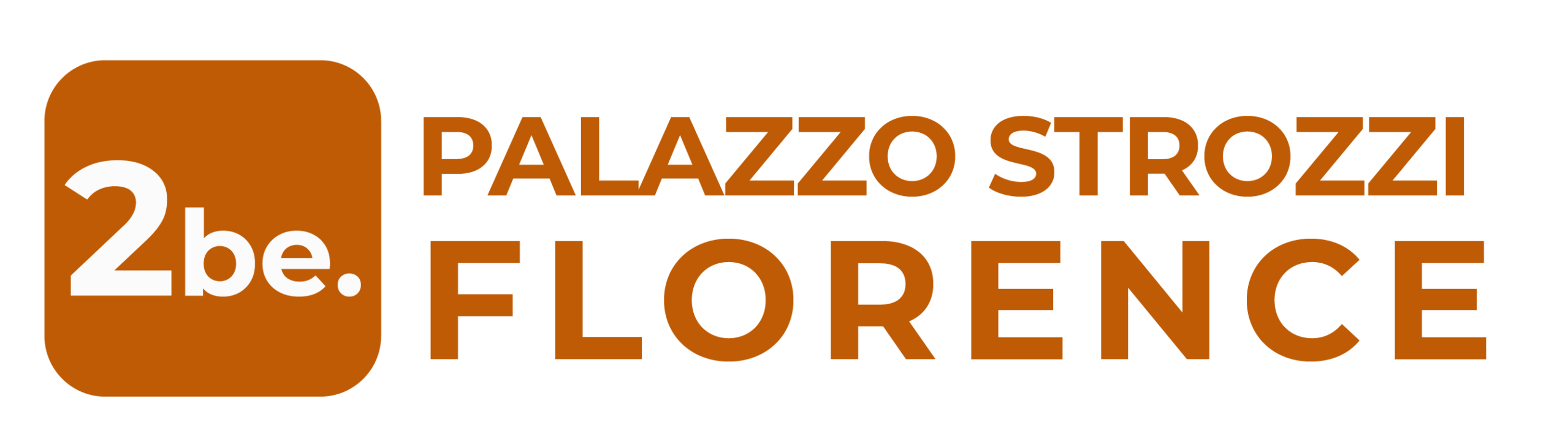 Palazzo Strozzi Florence logo with "2be." on brown background.